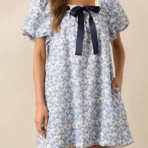 Blue Cute Women's Casual Floral Mini Dress